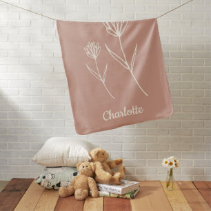 Elegant Dusty Rose Simple Flower Name Baby Blanket