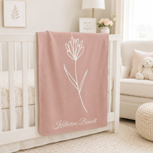 Elegant Dusty Rose Simple Flower Name Baby Blanket