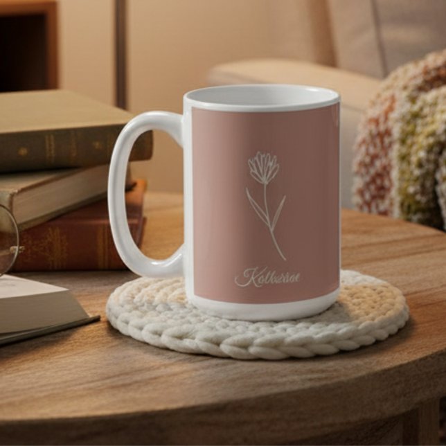 Elegant Dusty Rose Simple Flower Name Coffee Mug (Creator Uploaded)