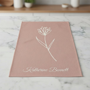 Elegant Dusty Rose Simple Flower Name Kitchen Towel