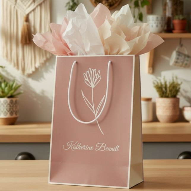 Elegant Dusty Rose Simple Flower Name Medium Gift Bag (Creator Uploaded)