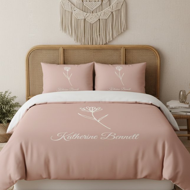 Elegant Dusty Rose Simple Flower Name Pillow Case (Creator Uploaded)