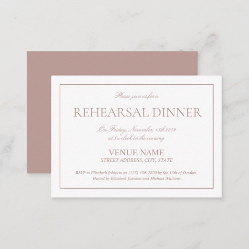 Elegant Dusty Rose Simple Script Rehearsal Dinner Enclosure Card