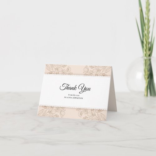 Elegant Dusty Rose Sketched Floral Wedding  Letterpress Thank You Card