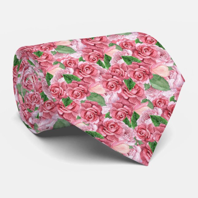 elegant dusty rose tiled pattern neck tie (Rolled)