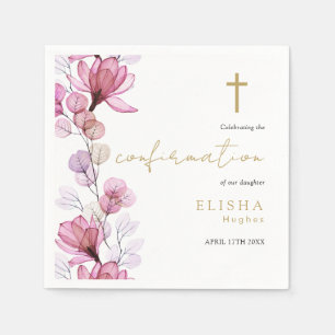 Elegant Dusty Rose Transparent Floral Confirmation Napkins