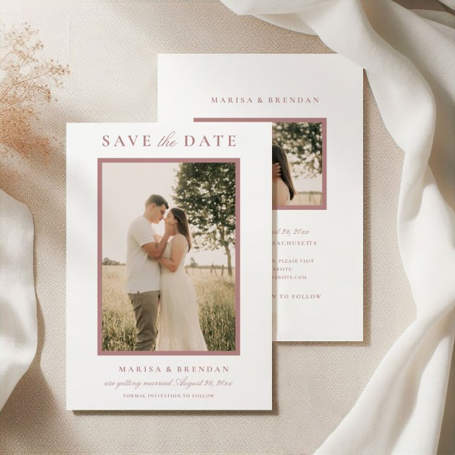 Elegant Dusty Rose Two Sided Photo Wedding Save The Date (Creator Uploaded)