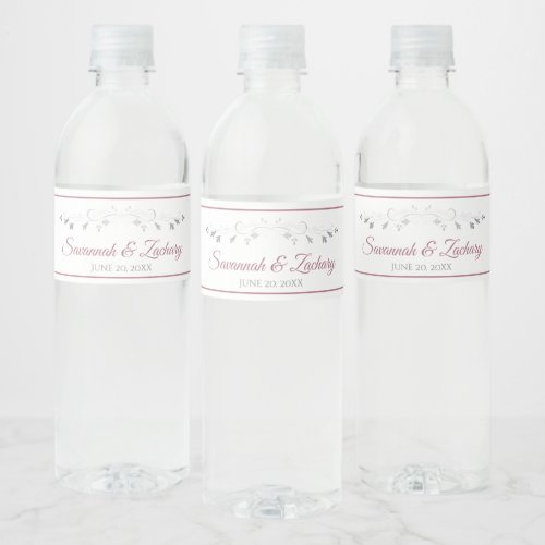 Elegant Dusty Rose Vintage Floral Border Wedding Water Bottle Label