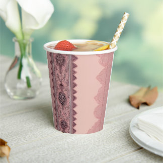 Elegant Dusty Rose Vintage Lace Border Wedding Paper Cups