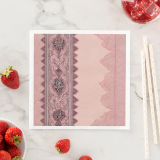 Elegant Dusty Rose Vintage Lace Border Wedding Paper Dinner Napkins