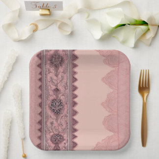 Elegant Dusty Rose Vintage Lace Border Wedding Paper Plates