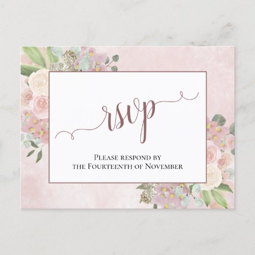 Elegant Dusty Rose Watercolor Floral Wedding RSVP Postcard