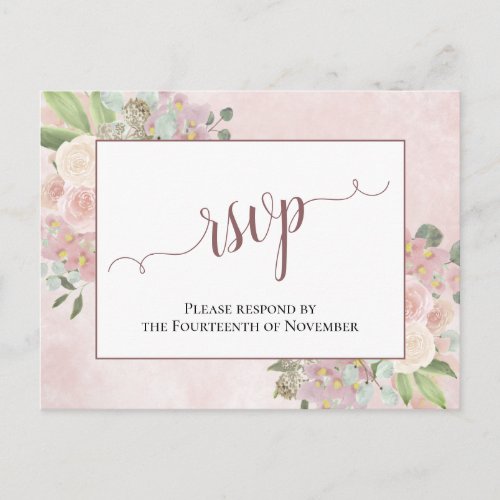 Elegant Dusty Rose Watercolor Floral Wedding RSVP Postcard