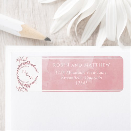 Elegant Dusty Rose Watercolor Monogram Return Labe Label