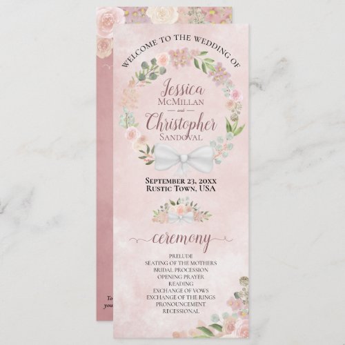 Elegant Dusty Rose Watercolor Wreath Wedding Program