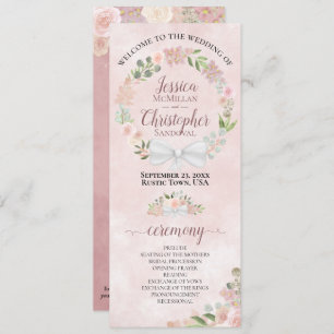 Elegant Dusty Rose Watercolor Wreath Wedding Program