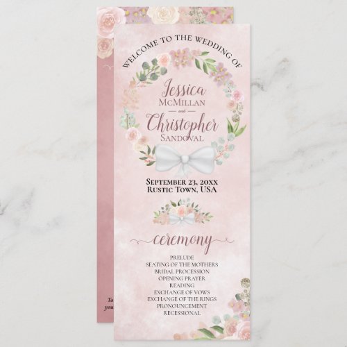 Elegant Dusty Rose Watercolor Wreath Wedding Program