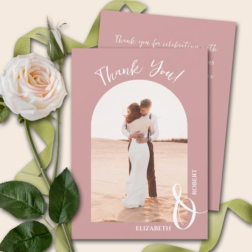 Elegant Dusty Rose Wedding Photo Thank You Card