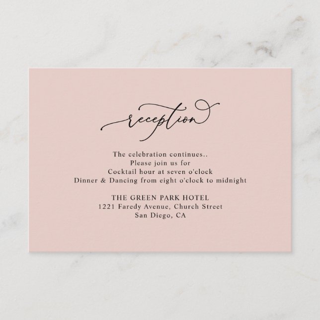 Elegant Dusty Rose Wedding Reception Enclosure Card (Front)