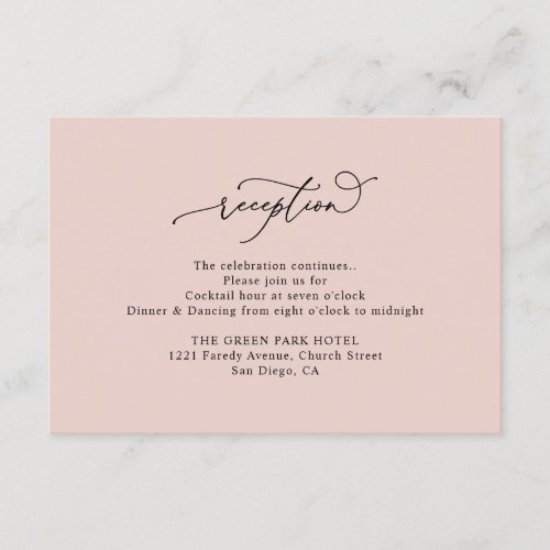 Elegant Dusty Rose Wedding Reception Enclosure Card