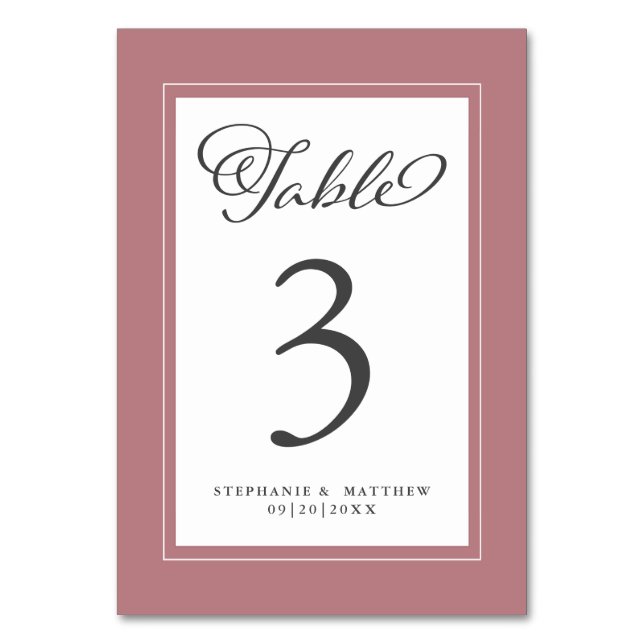 Elegant  Dusty Rose Wedding Reception Table Number (Front)