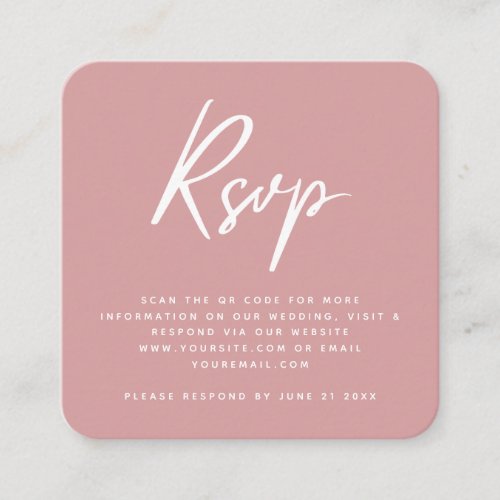 Elegant Dusty Rose Wedding RSVP QR Code Classy  Enclosure Card