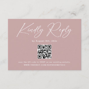 Elegant Dusty Rose Wedding RSVP Qr Code Enclosure Card