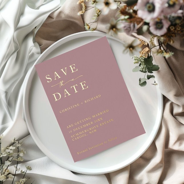 Elegant dusty rose Wedding Save the Date  Foil Invitation (Creator Uploaded)