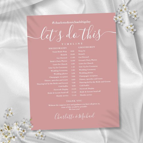 Elegant Dusty Rose Wedding Schedule Timeline