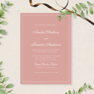 Elegant Dusty Rose & White Border Script Wedding Invitation