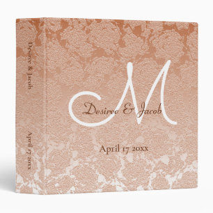 Elegant Dusty Rose White Brown Wedding Monogram 3 Ring Binder