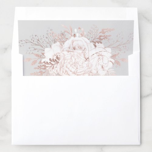 Elegant Dusty Rose White Floral Grey Wedding A7 Envelope Liner