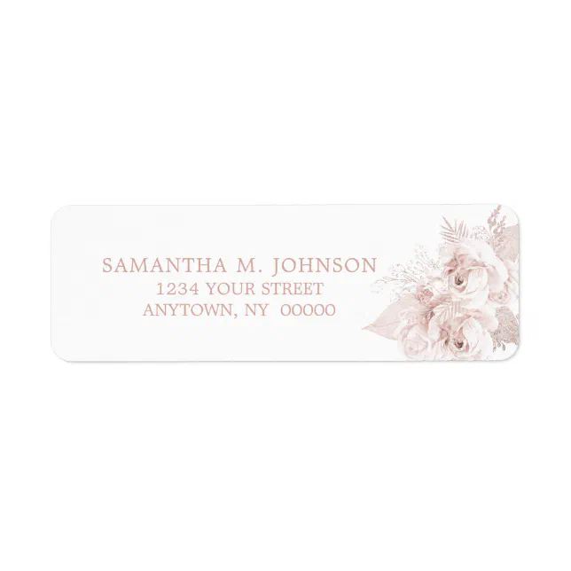 Elegant Dusty Rose White Floral Return Address Label | Zazzle