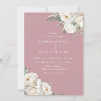 Elegant Dusty Rose &  White Floral Wedding Invitation