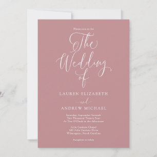 Elegant Dusty Rose & White Minimalist Wedding Invitation