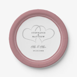 Elegant Dusty Rose White Mr & Mrs Wedding  Paper Plates