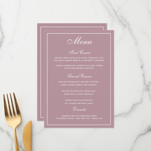 Elegant Dusty Rose White Script Wedding Menu