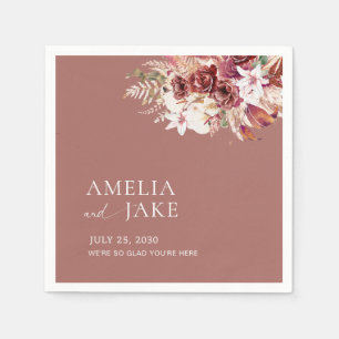 Elegant Dusty Rosewood Floral Wedding Napkins