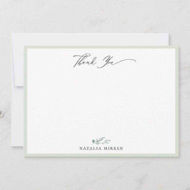 Elegant Dusty Sage Calligraphy Thank You Note Card (Front)