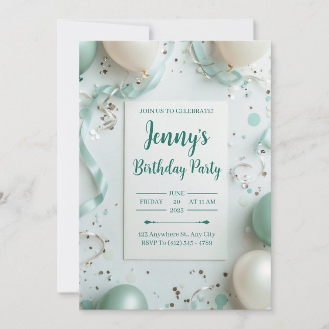 Elegant Dusty Sage Green Confetti Party Invitation (Front)