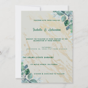 Elegant Dusty Sage Green Eucalyptus & Gold Marble  Invitation