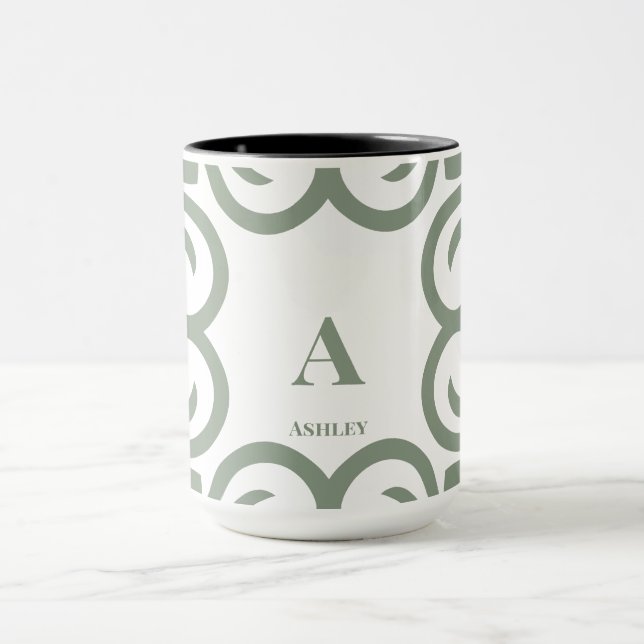 Elegant Dusty Sage Green Monogram Script Mug (Center)