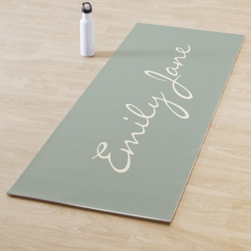 Elegant Dusty Sage Handwritten Script Name Custom  Yoga Mat