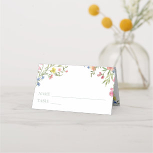 Elegant Dusty Sage Pastel Wildflower Crest Wedding Place Card