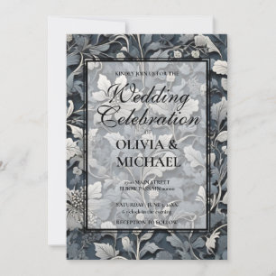 Elegant dusty silver white gray floral Wedding Invitation