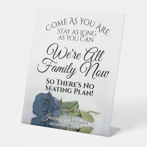 Elegant Dusty Steel Blue Rose Open Seating Wedding Pedestal Sign