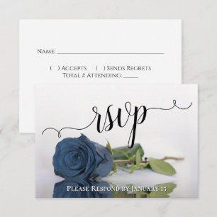 Elegant Dusty Steel Blue Rose Reflections Wedding RSVP Card