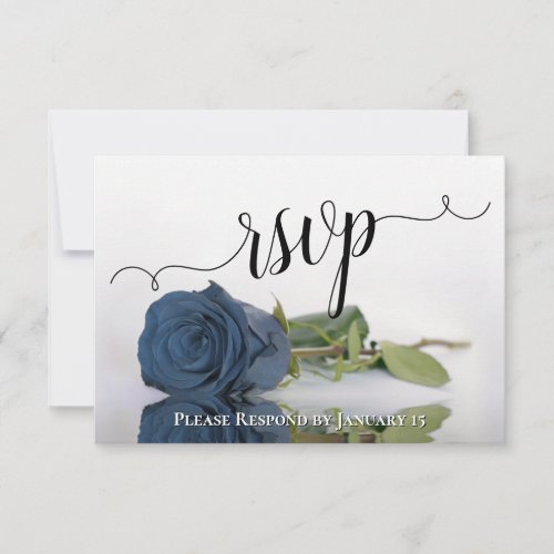 Elegant Dusty Steel Blue Rose Reflections Wedding RSVP Card