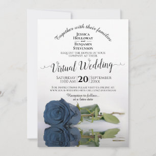 Elegant Dusty Steel Blue Rose Virtual Wedding Invitation