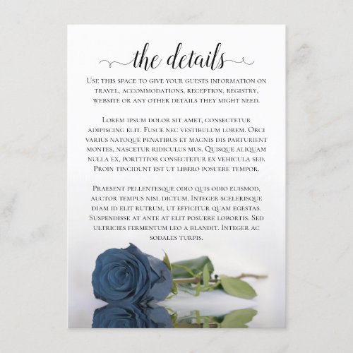 Elegant Dusty Steel Blue Rose Wedding Details Enclosure Card
